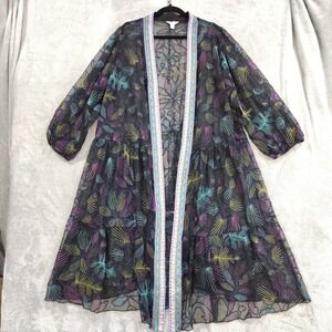 Tiered Dark Floral Embroidered Duster Kimono Plus 22/24W Maxi Length Boho Fairy‎